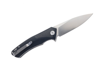 Petrified Fish Folding Knife Black G10/Carbon Fiber Handle D2 Plain Edge Satin Finish PF-838-CS