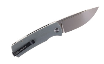 Petrified Fish Beluga Folding Knife Gray G10 Handle K110 Plain Edge Sandblast Finish PFP01-GA