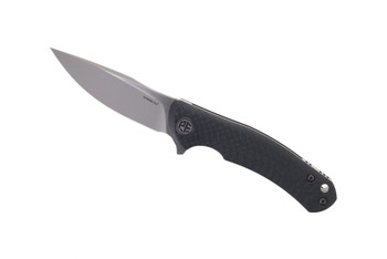 Petrified Fish Warrior Folding Knife Black Carbon Fiber Handle K110 Plain Edge Sandblast Finish PF949XC