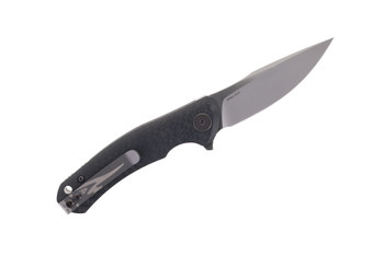 Petrified Fish Warrior Folding Knife Black Carbon Fiber Handle K110 Plain Edge Sandblast Finish PF949XC