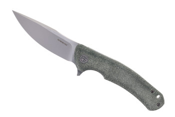 Petrified Fish Warrior Folding Knife Green Flax Micarta Handle K110 Plain Edge PF-949GRM