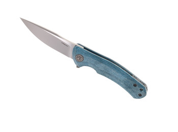 Petrified Fish Warrior Folding Knife Blue Micarta Handle K110 Plain Edge PF949XBM