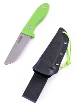 Schnitzel UNU Wood Carving Fixed Blade Knife Green G10 Handle Plain Edge Stonewash Finish SNLBTG