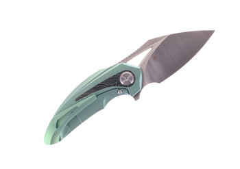 Bestech Nuke Folding Knife Green Titanium Black/Green G10 Handle M390 Plain Edge Satin Finish BT2107D
