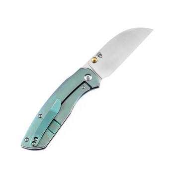 Discontinued Kansept Convict Folding Knife Green Anodized Titanium Handle S35VN Plain Edge K1023B3