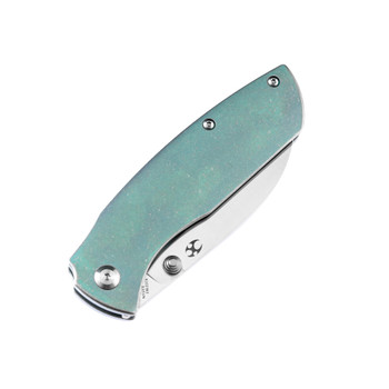 Discontinued Kansept Convict Folding Knife Green Anodized Titanium Handle S35VN Plain Edge K1023B3