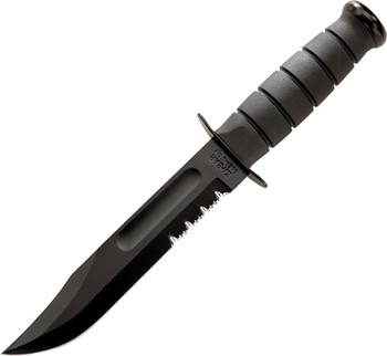 Ka-Bar USA Fighting Fixed Blade Knife Black Kraton Handle 1095 Partially Serrated Black Blade KA1212 Ka-Bar USA Fighting Fixed Blade Knife Black Kraton Handle 1095 Partially Serrated Black Blade KA1212