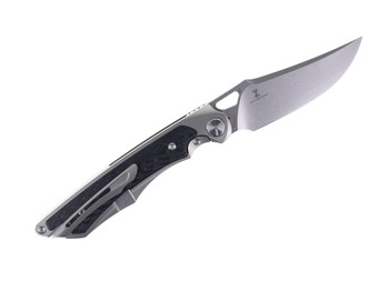 TwoSun Front Flipper Folding Knife Titanium/Carbon Fiber Handle M390 Stonewashed Blade TS213