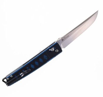 SRM Folding Knife Black/Blue G10 Handle D2 Plain Edge Brush Finish SRM9215