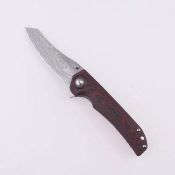 Discontinued Shieldon Tortank Folding Knife Red G10/Carbon Fiber Handle Damascus Reverse Tanto Plain Edge SHI7091D1 Discontinued Shieldon Tortank Folding Knife Red G10/Carbon Fiber Handle Damascus Reverse Tanto Plain Edge SHI7091D1