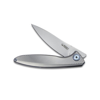 Kubey Pike Folding Knife Gray Titanium Handle 20CV Drop Point Plain Edge Sand Blast Finish KB2103A