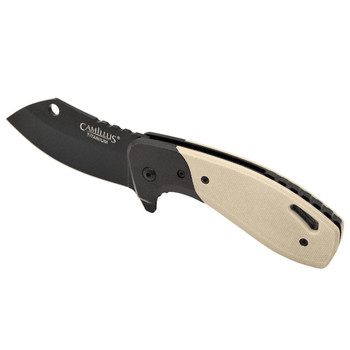 Camillus Chonk Folding Knife Tan G10 Handle 440 Drop Point Plain Black Blade CM19602
