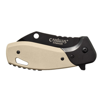 Camillus Chonk Folding Knife Tan G10 Handle 440 Drop Point Plain Black Blade CM19602