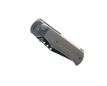 TwoSun Button Lock Pocket Knife Tan Micarta Titanium Handle D2 Plain Edge TS338