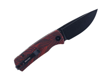 Petrified Fish Mini Beluga Front Flipper Pocket Knife Red Gmascus Handle 14C28N Plain Edge Black Stonewash Finish PF-P01 XRDMW
