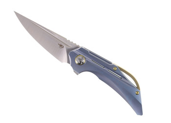 Bestech Vigil Folding Knife Blue Titanium Handle M390 Plain Edge Satin Finish BT2201B