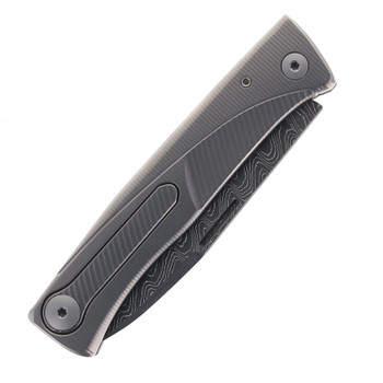 LionSteel Thrill Folding Knife Grey Titanium Handle Damascus Plain Edge TLDGY