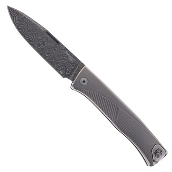 LionSteel Thrill Folding Knife Grey Titanium Handle Damascus Plain Edge TLDGY