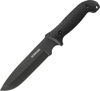 Schrade Frontier Fixed Blade Knife Black TPE Handle 1095 Drop Point Plain Black Blade SCHF52 Schrade Frontier Fixed Blade Knife Black TPE Handle 1095 Drop Point Plain Black Blade SCHF52