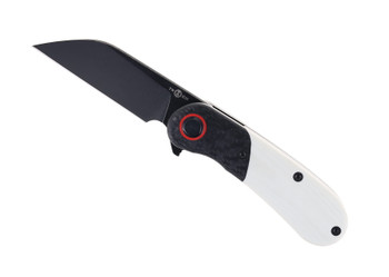 TwoSun Folding Knife Gray/Black Carbon Fiber Titanium G10 Handle S90V Black Coated Plain Edge TS204-BK