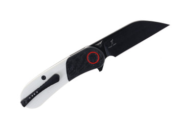 TwoSun Folding Knife Gray/Black Carbon Fiber Titanium G10 Handle S90V Black Coated Plain Edge TS204-BK