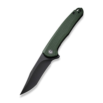 Discontinued Civivi Mini Sandbar Folding Knife Green Micarta Handle Nitro V Plain Edge Black Stonewash Finish C20011-3