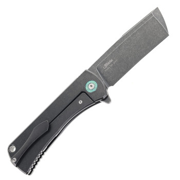 TwoSun Flipper Pocket Knife Black Titanium Handle Chisel D2 Plain Black Blade TS390