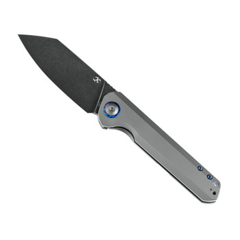 Kansept Bulldozer Front Flipper Folding Knife Gray Titanium/Timascus Clip Handle 20CV Plain Black Blade K1028A2