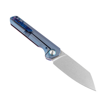 Kansept Bulldozer Front Flipper Folding Knife Timascus/Blue Titanium Handle 20CV Plain Edge K1028A3