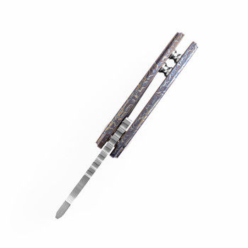 Kansept Mini Korvid Folding Knife Lightning Strike Titanium Handle Damascus Plain Edge K3030D1