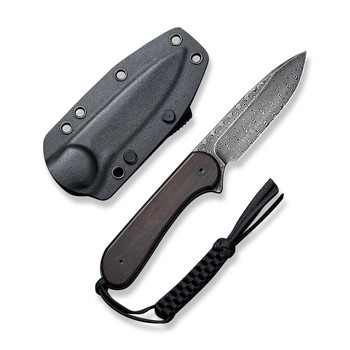 Civivi Fixed Blade Elementum Knife Black Ebony Wood Handle Damascus Plain Edge Black Hand Rubbed Finish C2105-DS1