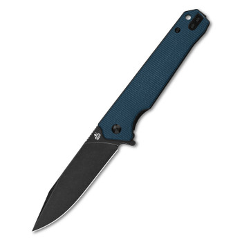 QSP Mamba V2 Folding Knife Blue Micarta Handle D2 Plain Edge Black Stonewash Finish QS111-H2