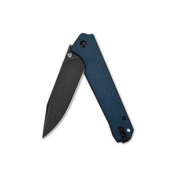 QSP Mamba V2 Folding Knife Blue Micarta Handle D2 Plain Edge Black Stonewash Finish QS111-H2