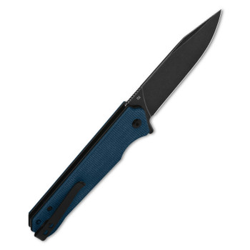 QSP Mamba V2 Folding Knife Blue Micarta Handle D2 Plain Edge Black Stonewash Finish QS111-H2