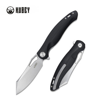 Kubey Drake Folding Knife Black G10 Handle 14C28N Tanto Plain Edge Sandblast Finish KB239E