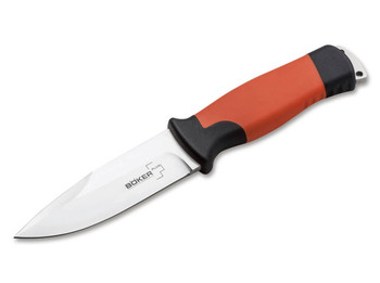 Boker Outdoorsman XL Fixed Blade Knife Orange Rubber Handle 12C27 Plain Edge 02BO014