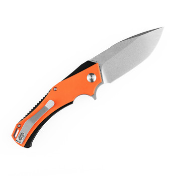 Discontinued Kansept Mini Hellx Folding Knife Orange G10 Handle D2 Plain Edge Stonewash Finish T2008A5