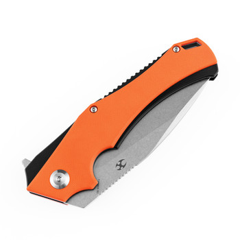 Discontinued Kansept Mini Hellx Folding Knife Orange G10 Handle D2 Plain Edge Stonewash Finish T2008A5