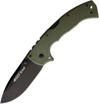 Cold Steel 4 Max Scout Folding Knife OD Green Griv-Ex Handle AUS10A Plain Black Blade CS62RQODBK