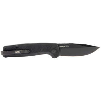 SOG Terminus SJ Folding Knife Black G10 Handle D2 Clip Point Plain Black Blade SOGTM1005