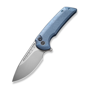 Discontinued WE Mini Malice Folding Knife Blue Titanium Handle 20CV Drop Point Plain Edge Silver Bead Blast Finish WE054BL-3