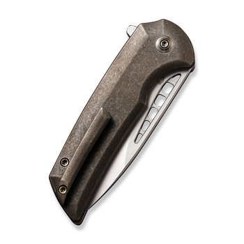 Discontinued WE Mini Malice Folding Knife Bronze Titanium Handle 20CV Drop Point Plain Edge Silver Bead Blast Finish WE054BL-4