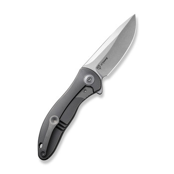 WE Synergy 2v2 Folding Knife Gray Titanium Handle 20CV Drop Point Plain Edge Stonewash Finish WE18046D-1