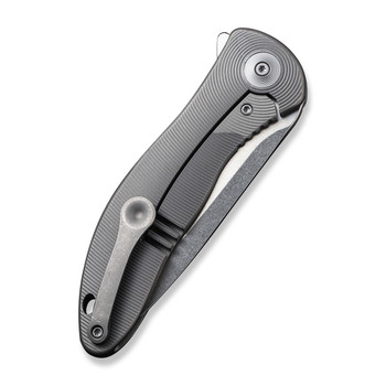 WE Synergy 2v2 Folding Knife Gray Titanium Handle 20CV Drop Point Plain Edge Stonewash Finish WE18046D-1