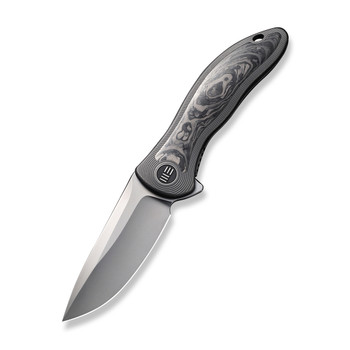 WE Synergy 2v2 Folding Knife Titanium/Shredded Carbon Fiber Handle 20CV Drop Point Plain Edge Bead Blast Finish WE18046CF-1