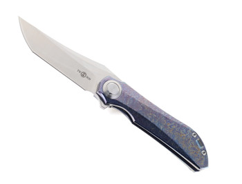 TwoSun Folding Knife Sabertooth Blue/Multi Color Titanium Handle M390 Plain Edge TS196 Color