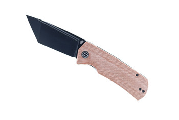 Petrified Fish Beluga Folding Knife Brown Micarta Handle K110 Tanto Plain Black Blade PF-P01T-KMDW