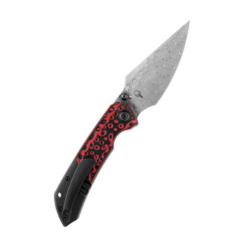 Kansept Fenrir Folding Knife Black/Red G10/Titanium Handle Damascus Plain Edge K1034A2