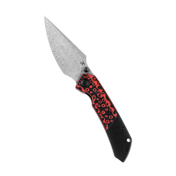 Kansept Fenrir Folding Knife Black/Red G10/Titanium Handle Damascus Plain Edge K1034A2