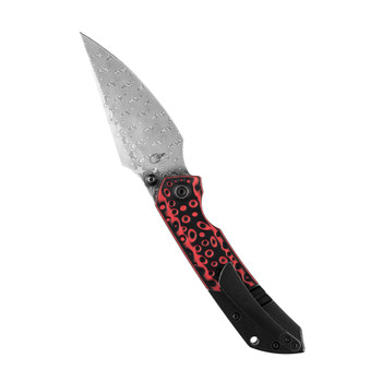 Kansept Fenrir Folding Knife Black/Red G10/Titanium Handle Damascus Plain Edge K1034A2